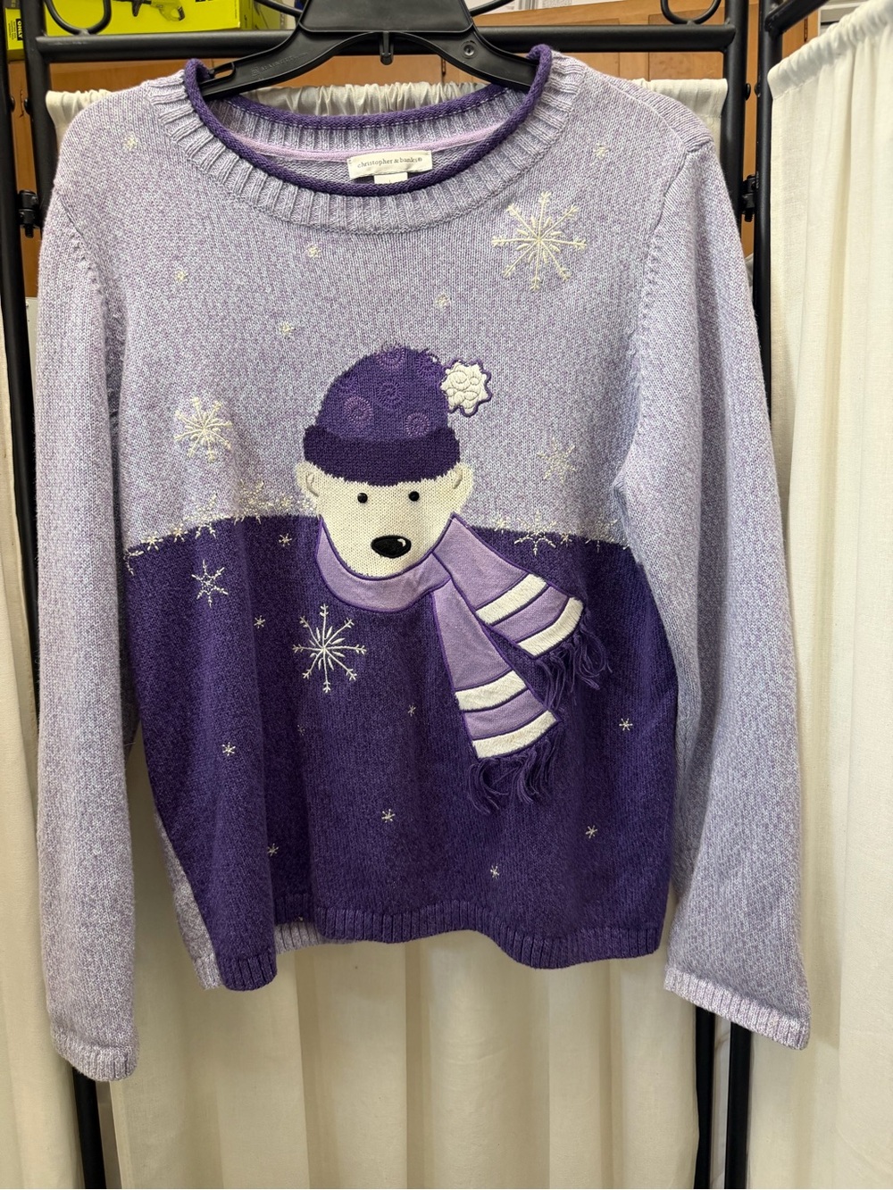 Christopher & Banks Lavender and Deep Purple Polar Bear Crewneck Sweater